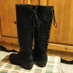 Sonoma black lace up the back knee high boots size 8